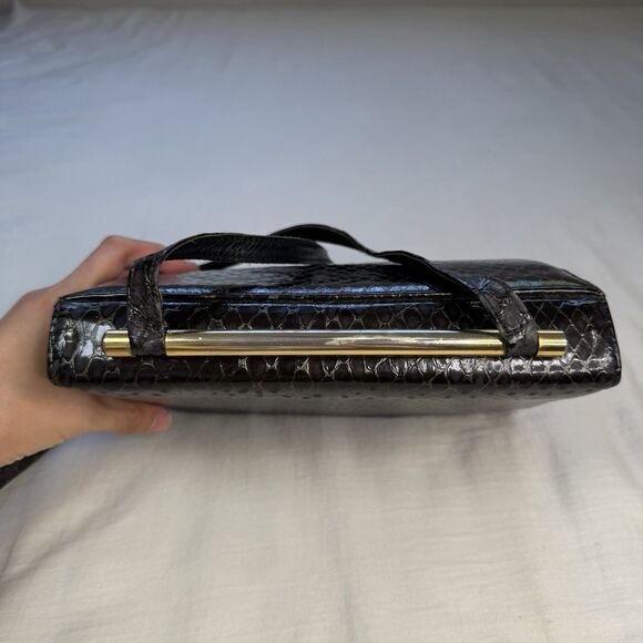 Vintage Stuart Weitzman Snake Embossed Leather Evening Shoulder Bag Purse - Picture 9 of 14